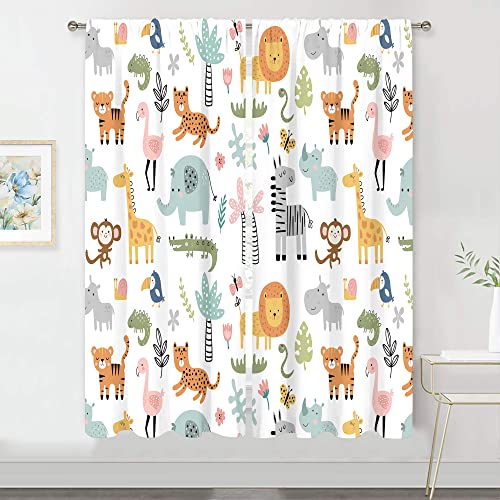 Meshelly MES-LYMMY-68788 Cartoon Safari Animal Curtains 29Wx63H Inch Rod Pocket Woodland Wildlife Jungle Colorful Bedroom Window Drapes Nursery Kid Toddler Printed Living Room Window Treatment Fabric 2 Panels thumb #5