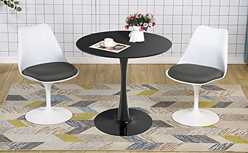 Black Round Dining Table,Modern Tulip Dining Room Table With Mdf Top,Metal Pedestal End Table Leisure Coffee Table Kitchen Table Small Office Table For 2 Or 4 Person,31.5" W,29.5" H #TOP5