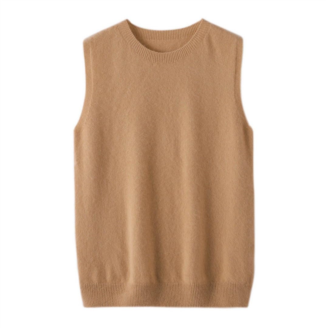 Suéter básico sin mangas con cuello en O para mujer, suéter de lana para otoño e invierno, chaleco de color sólido casual para mujer