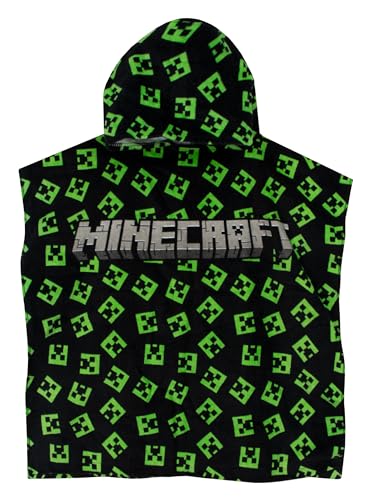 Minecraft Towel For Boys | Kids Poncho Towel | Hooded Bath And Beach Towels | Gamer Swimming Towels | One Size Black