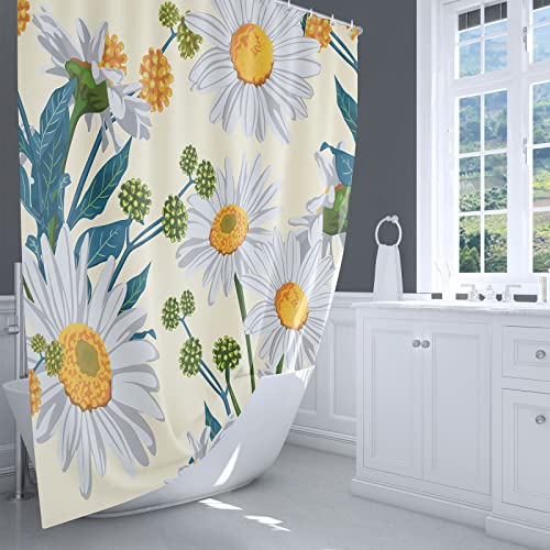 LIVETTY Daisy Floral Shower Curtain 180 x 180 cm Green Leaf Plant Bathroom Curtain Mould Proof Polyester Fabric Bath Curtain with 12 Hooks Washable Quick-Drying - Image 3
