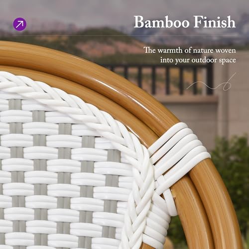 Image of PURPLE LEAF Outdoor Dining Chair Set of 4 Patio French Aluminium Frame in Champagne Finish with White & Gray Woven Rattan for Indoor Kitchen Deck Bistros Cafe Restaurant