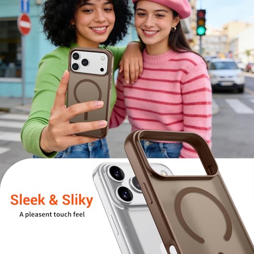 Image of SUPFINE Magnetic for iPhone 17 Pro Case Translucent Matte Phone Cover | (Built-in Invisible Kickstand)(Compatible with MagSafe)(Military Grade Drop Protection) Brown