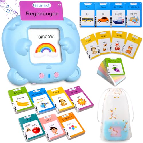 Sprechende Flash-Karten, Standard Deutsch-255 Bl&auml;tter 510 W&ouml;rter, Sprechende Flash Karten Lernspielzeug f&uuml;r Kleinkinder 2-4 Jahre Alt, Interaktive Spielzeug f&uuml;r Jungen M&auml;dchen Blau (mit Musikmodus)