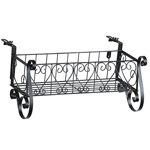 Collections Etc Black Iron Scrollwork Deck Rail Planter Box with Adjustable Brackets, Large