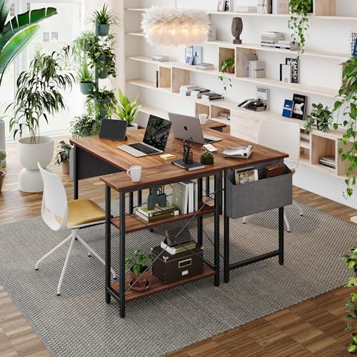 BANTI L Shaped Small Computer Desk with Storage Shelves, 40\" Home Office Small Corner Desk Study Writing Table, Deep Brown - Thumbnail 4