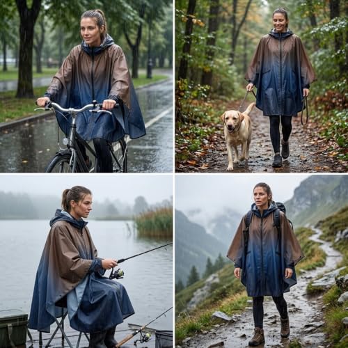 Image of Rain Poncho Jacket Coat Hooded Zipper Style for Women /Men /Adult with Pocket