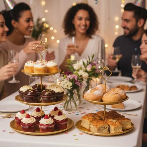 Présentoir à gâteaux doré et support cupcake en métal pour buffet - 3