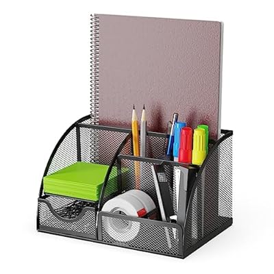 Detectalia Organizador de Escritorio y Portalápices con Cajón de Malla Metálica y 6 Compartimentos, Negro - Organizador Multiusos para Bolígrafos, Notas, Clips y Grapadoras, para Oficina y Hogar | Ya disponible en tu tienda friki favorita! En mundofriki.es!