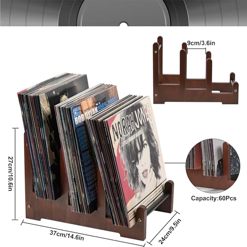 Optyuwah Schallplattenständer Holz Schallplatten Aufbewahrung Vinyl, Moderne Stufen Schallplatten Halter Ständer Prospekthalter Zeitschriften Bücher - Schallplatten Deko Vinyl Regal 37x27x24cm