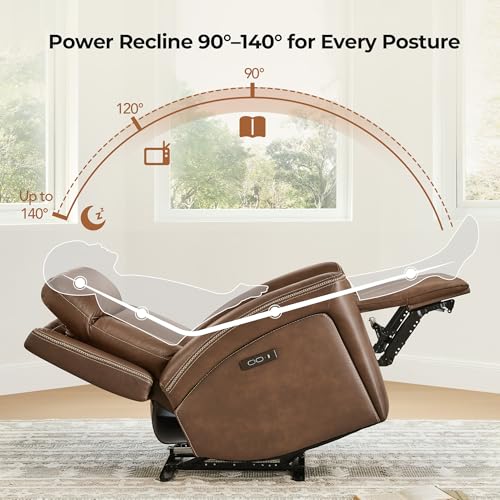 Image of CHITA Zero Gravity Leather Power Reclining Sofa, 3 Seater, Cafe