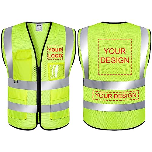Beautywill Custom Logo 1Pcs Safety Vest Class 2 High Visibility Reflective Mesh Vest Yellow #TOP15