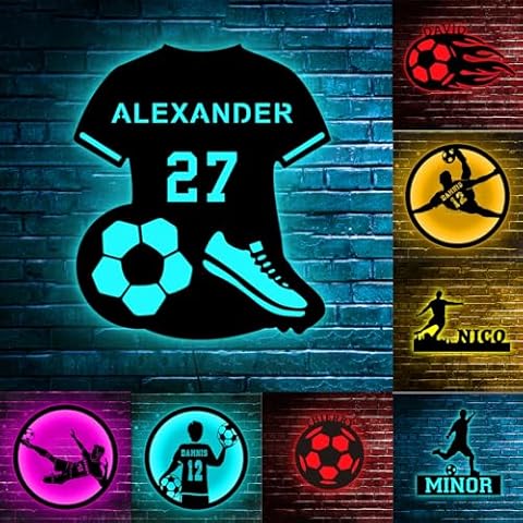 souleather Personalized Name Soccer Metal Sign With LED Lights, Soccer Neon Sign, Custom Man Soccer Neon Sign, Gift for Soccer Loving Son, 12 inch Cover