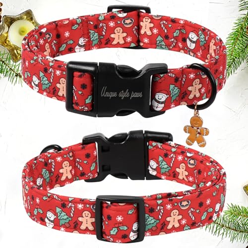 Unique style paws Weihnachts Lebkuchen-Hundehalsband mit Gingerbread Anhänger – Verstellbares Weihnachts-Hundehalsband für Kleine bis Große Hunde