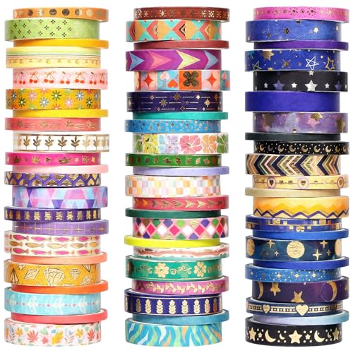 66 Rolls Gold Foil Washi Tape Set - Decorative Washi Stickers, Co...