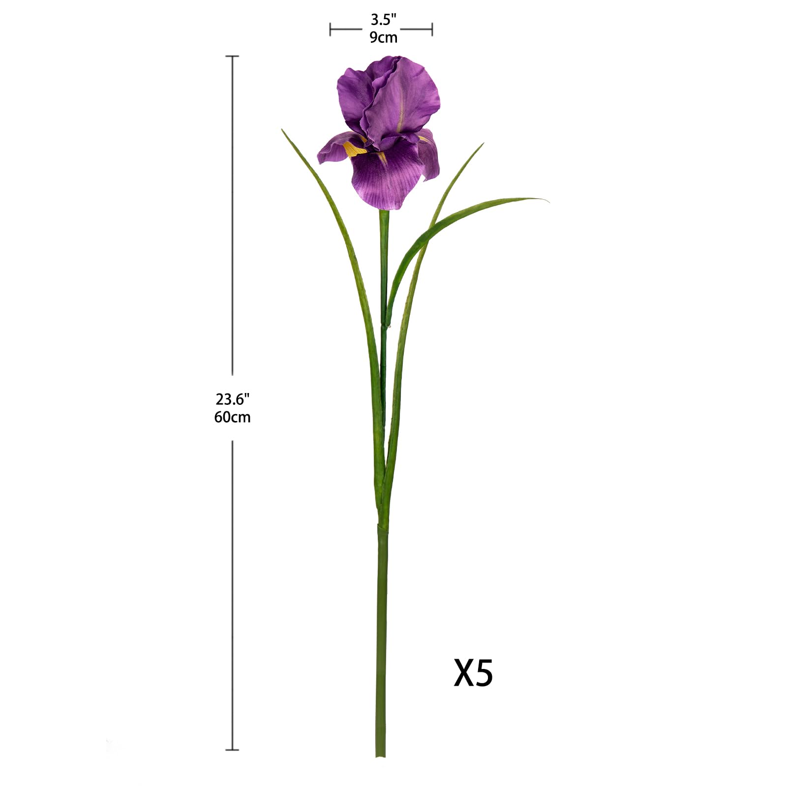Hollyone Dark Purple Artificial Iris Flowers with Long Stems - Image 2