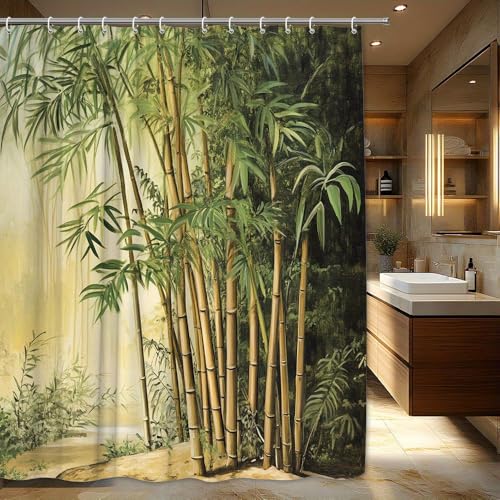 GLKSDLPO Cortina de Ducha con diseño de Bosque de bambú: Ambiente Tropical Sereno con Tallos Altos de bambú y luz Tenue. Incluye 12 Ganchos (119 x 163 cm / 47 x 64 Pulgadas (Ancho x Alto)).