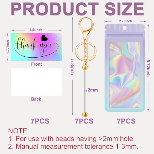 Image of 42 /84 /126 Pcs Beadable Keychain Bars Bulk Blank DIY Beaded Keychain Making Supplies with Bag Thank You Card