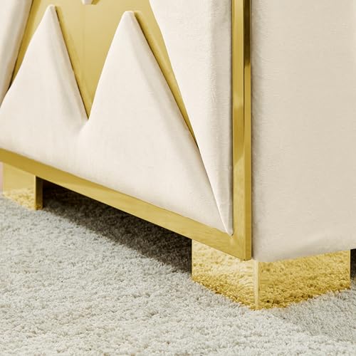 KEIKI 2-Piece Luxury Chesterfield Sofa Set with 2 Oversized Velvet 3-Seater Sofa, Upholstered Modern 6-Seater Button Tufted Couch Set with 4 Pillow, Gold Stainless Decoration, for Living Room, Beige by KEIKI - Image 5