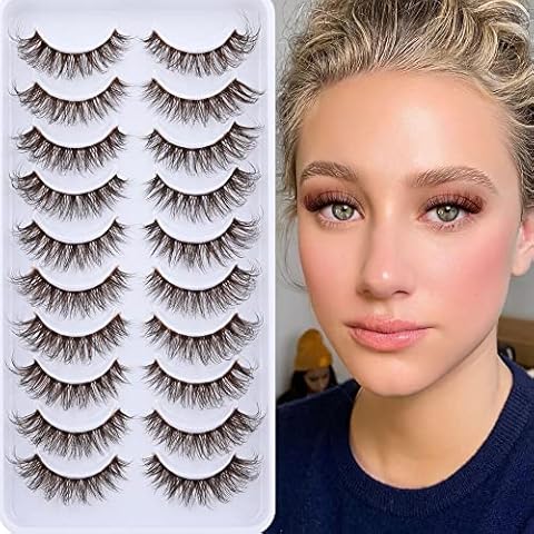 Ruairie Brown Lashes Natural Look False Eyelashes Cat Eye Natural Lashes Clear Band 14MM Fluffy Wispy False Lashes Strip 10 Pairs Cover