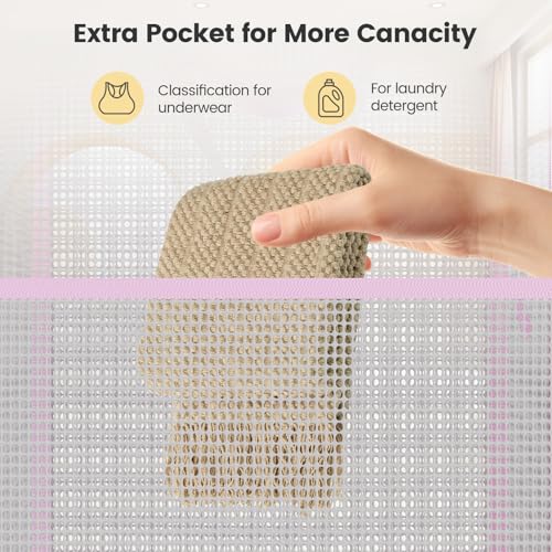 Image of HOUSE AGAIN 2Pack Strong Mesh Pop Up Laundry Hamper, 70L Collapsible Laundry Basket with Steel Frame, Double‑Stitched Handles & Side Pocket, Foldable Dirty Clothes Hamper for Dorm, Bedroom, Light Pink
