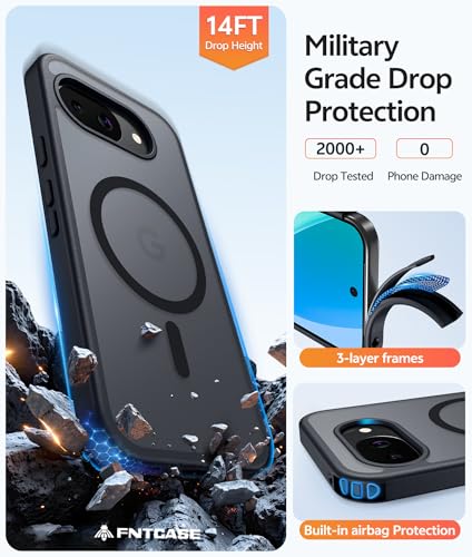 Image of FNTCASE for Google Pixel 10a Case: [Compatible with Magsafe] Translucent Matte Cases with [Screen Protector] Military Grade Shockproof Protective Magnetic Phone Cover for Pixel 10A - Black