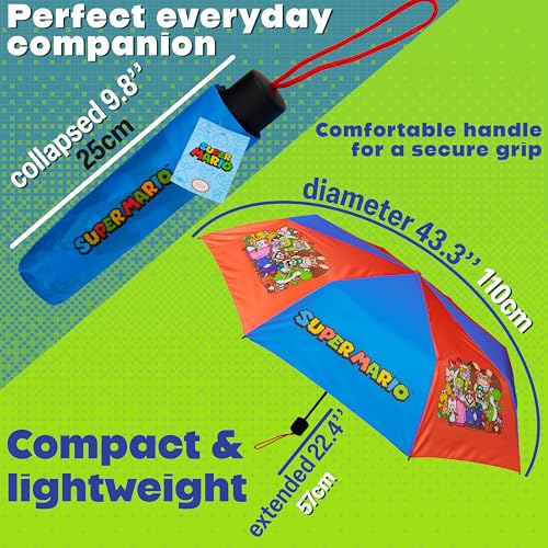 Image of Get Trend Super Mario One Piece Hello Kitty Kids Windproof Travel Umbrella | Strong Folding Compact Umbrellas for Rain, Lightweight, Portable Kids Travel Essentials, Fits Backpack & Car, Gifts for Boys