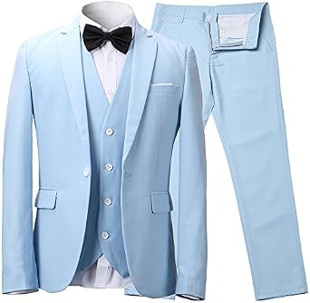 Abito per Uomo di Una Fila di Bottoni, Blazer Tre Pezzi, Giacchetta con  Gilet e Pantaloni, Celeste, EU 54/Pantaloni 38 : Amazon.it: Abbigliamento