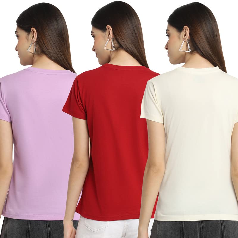 Image of Preneum Women's Cotton Regular Fit Graphic Printed T-Shirt | Trendy Stylish Casual Round Neck Short Sleeve Tee | Soft & Breathable | Pack of 3