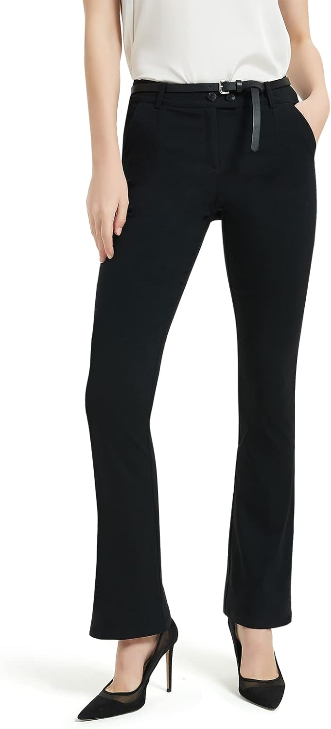 Black Slacks Women Petite Bootcut Flare High Waisted Dress Pants Work Trousers for Office Business Casual Long Pants