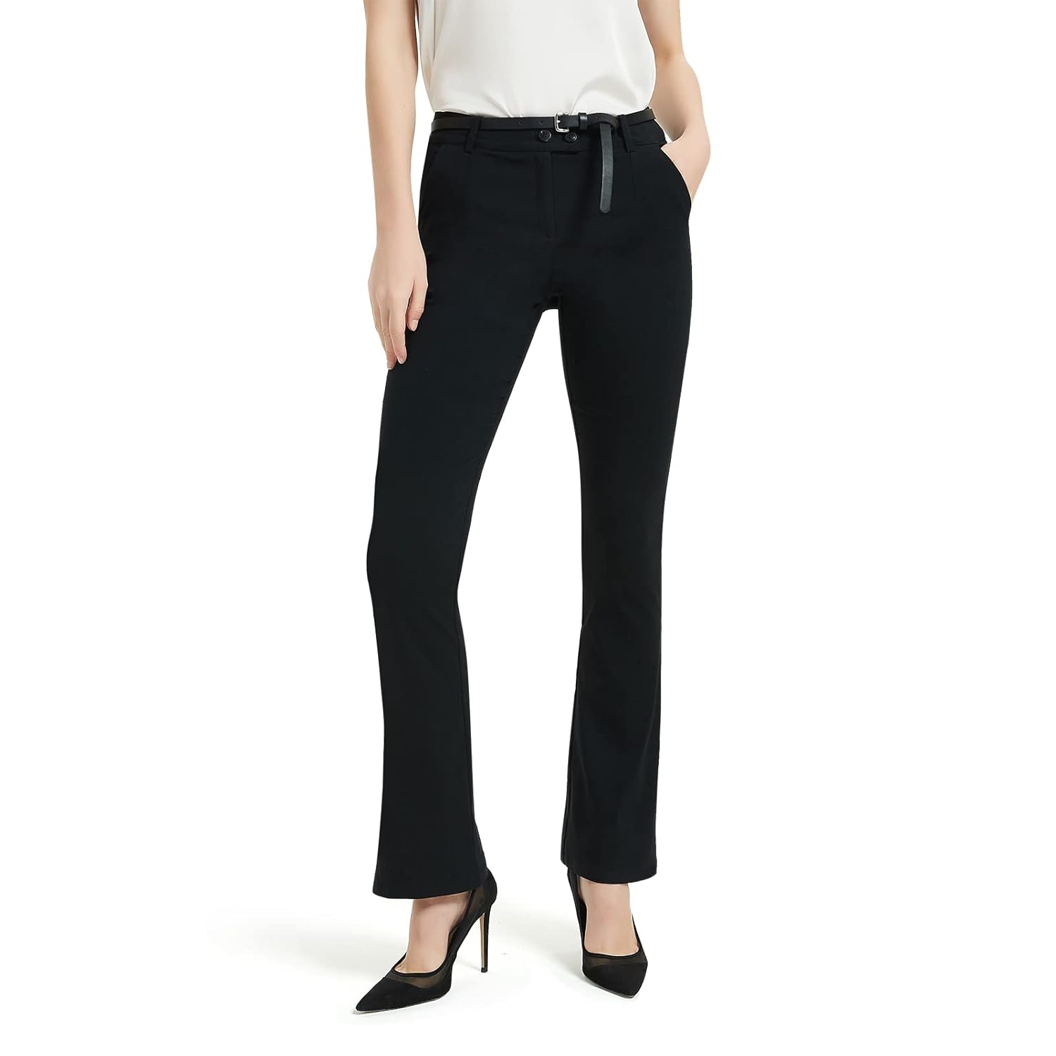 Womens Pants Black Slim Stretch High Waisted Bootcut Work Office Dress Slacks for Women