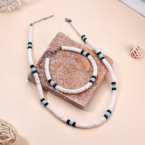 JOERICA Puka Shell Necklace and Bracelet Set with Clam Chip Coconut Beads Pookah Shells Choker Summer Beach Jewelry Set 6