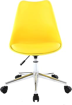 Swivel Desk Chair Armless Office Desk Chair with Wheels, Mid Back PU Leather Computer Chair, Adjustable Swivel Task Chair for Home Office Chair