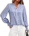 MASCOMODA Womens Boho Floral Long Sleeve Tops Fall Fashion 2025 V Neck Loose Chiffon Work Blouses Dressy Casual Ruffle Shirts(Light Blue,Medium)