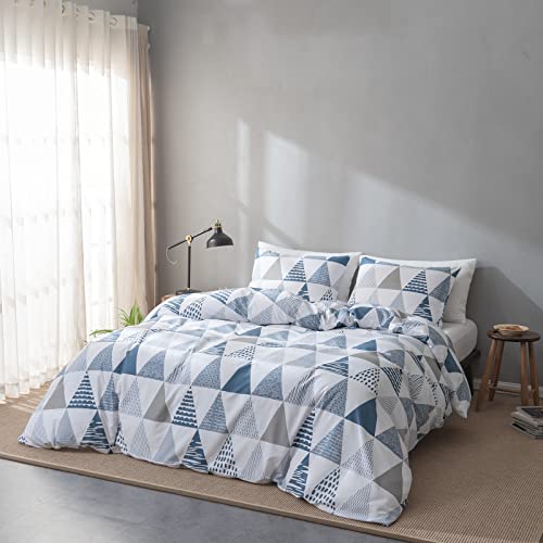 Bulutu Duvet Cover Queen Size Blue&White Triangle Pattern Soft 100% Cottonqueen Duvet Cover Set 3 Pieces Comforter Covers With Zipper Closure, 1 Duvet Cover 90X90’’ And 2 Pillow Cases Modern Style #TOP2