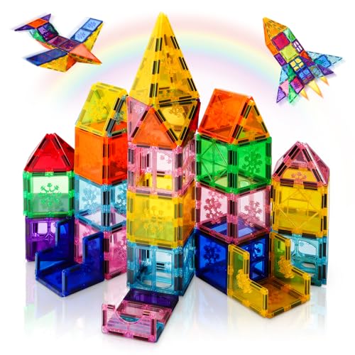 Xekel 40PCS Magnetic Tiles Magnetic Building Blocks 3D Kids Toys STEM Educational Toys Travel Sets for Kids Game Building Preschool Construction Toys for 3+ Years Old Girls and Boys Gifts