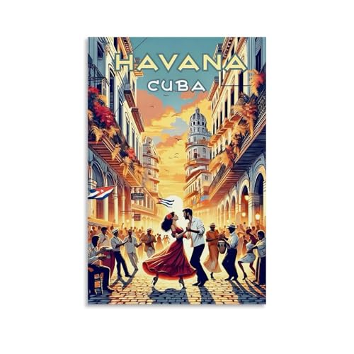 ouweri Impression sur toile vintage Havana Cuba - Décoration murale d'intérieur moderne - 60 x 90 cm
