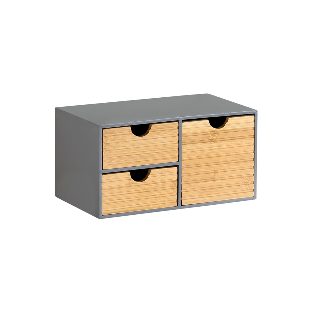 Organizador Kesper con 3 cajones de madera y bambú gris y natural para escritorio o tocador
