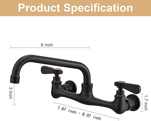 Vista 13 de Grifo de fregadero de utilidad para montaje en pared, grifo de fregadero de cocina de 10 pulgadas de longitud, cromado, 2 manijas, barra