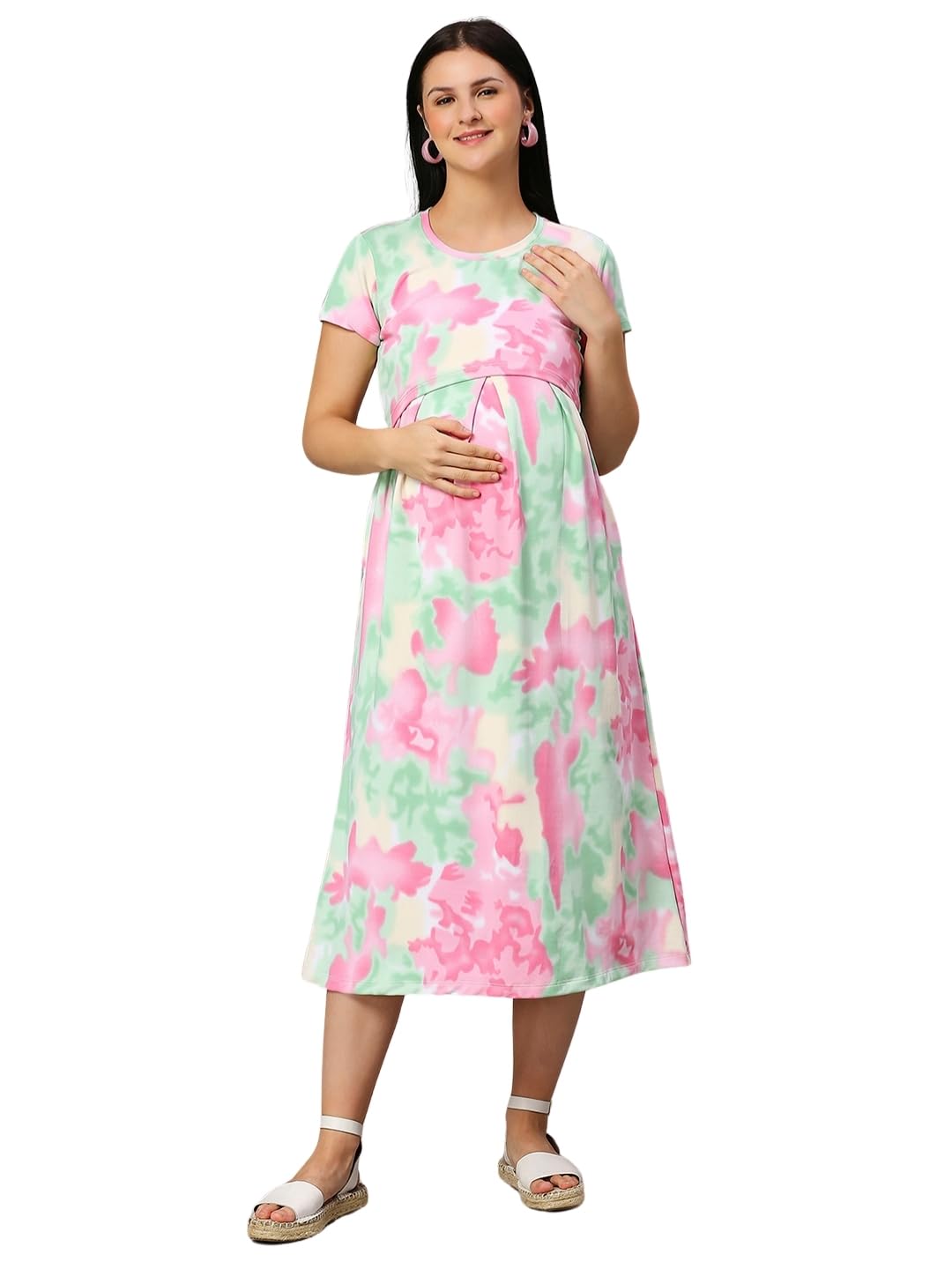 Maternity Gown for Women | Knitted Polyester Zipless Feeding Dress with Easy Nursing Access & Convenient Pockets for Pre & Post Pregnancy-image-14