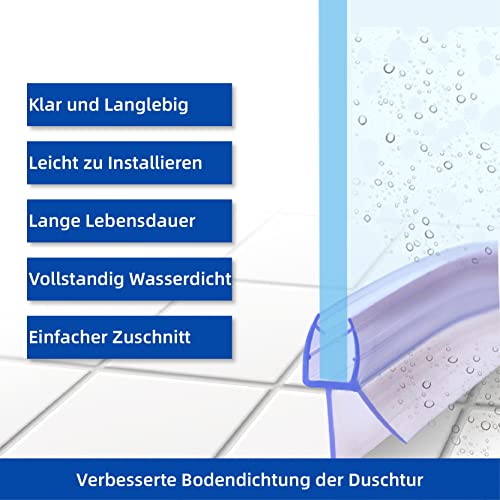 KOOBON Duschdichtung Gebogen 2x 100cm Ersatzdichtung für Glasstärke 4mm 5mm 6mm Runddusche Dichtung Viertelkreisdusche Duschkabinen Badwanne Duschtürdichtung Wasserabweiser Schwallschutz Spritzschutz