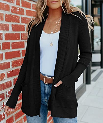 MEROKEETY Women's 2025 Fall Open Front Waffle Knit Cardigan Long Sleeve Cozy Knit Sweaters with Pockets2