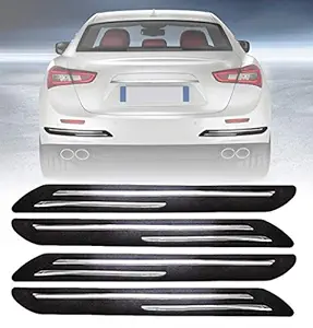 Detachi BP-4 Rubber Car Bumper Protector Guard with Double Chrome Strip Compatible All Cars Set of 4 PCS (Black)