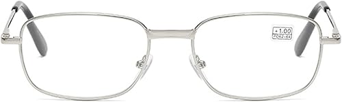 Miniatura 9 de Gafas de lectura para hombres y mujeres, marco rectangular de metal con bisagra de resorte cómoda + correa para lentes