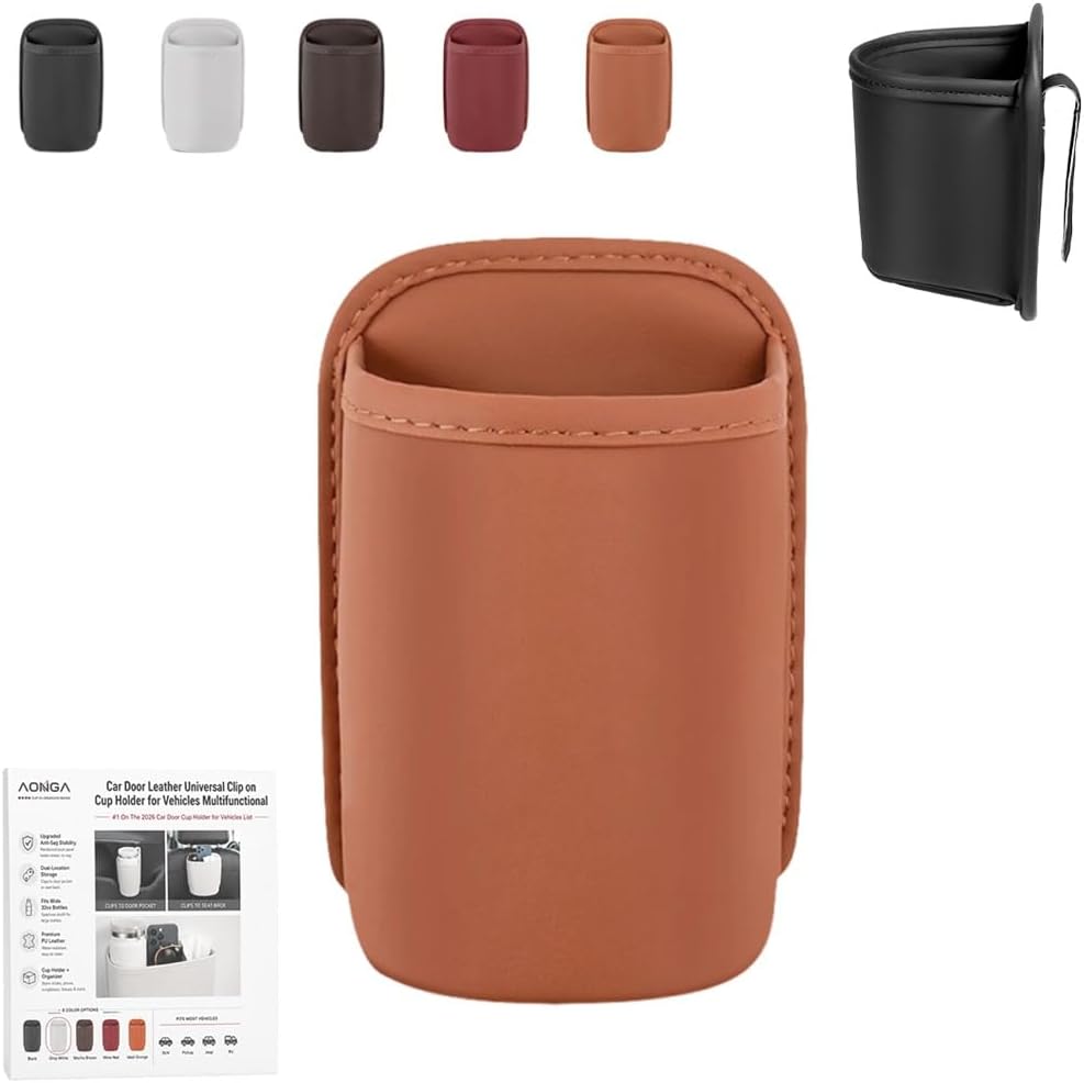 Car Door Leather Universal Clip on Cup Holder for Vehicles Multifunctional