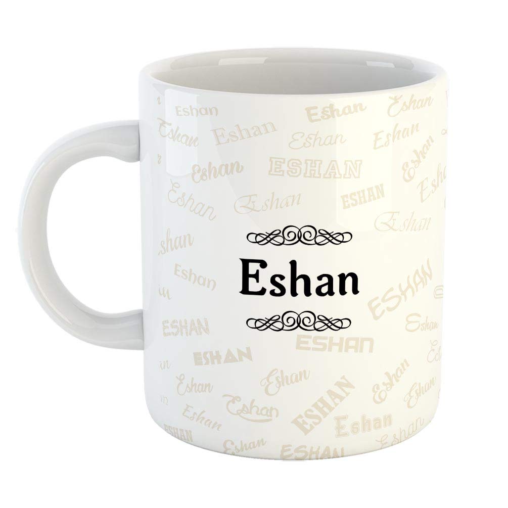 FurnishFantasy Ceramic Coffee Mug - Best Personalised Gift for Happy Birthday, Color - White, Name - Eshan