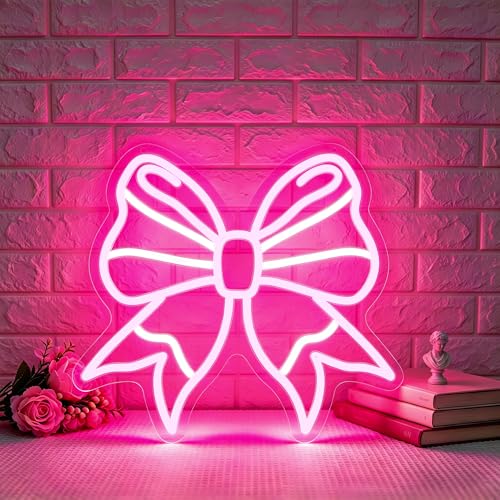 Image of Bow Neon Sign Led Neon Lights Neon Signs for Wall Decor Light Up Sign for Birthday Party Club Gift