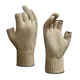 Riverruns Wool Fishing Gloves - Winter Fingerless Knitted Gloves for Men and Women 3-Cut Fingers Warm Gloves for Cold Weather, Fly Fishing, Ice Fishing, Kayaking (Coffee, S/M)
