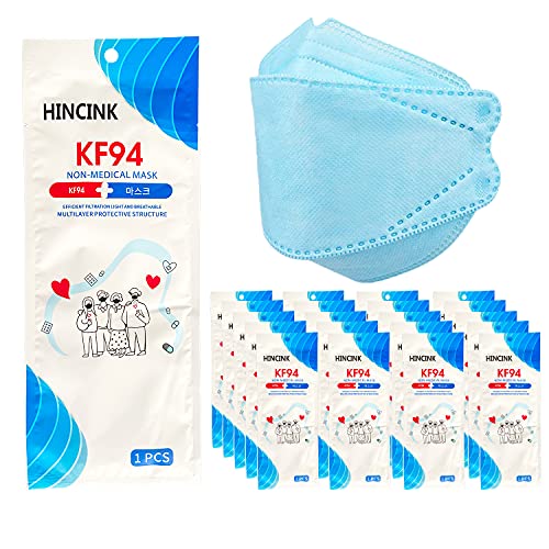 [20 Pack]HINCINK Kf94 Masks [Individually Packaged] Unisex, 4-Layer Protective Safety Mask, Tri-Folding Style, Kf94 Certified Face Safety White Dust Mask for Adult and Older Colorful (20Pcs, Light blue)
