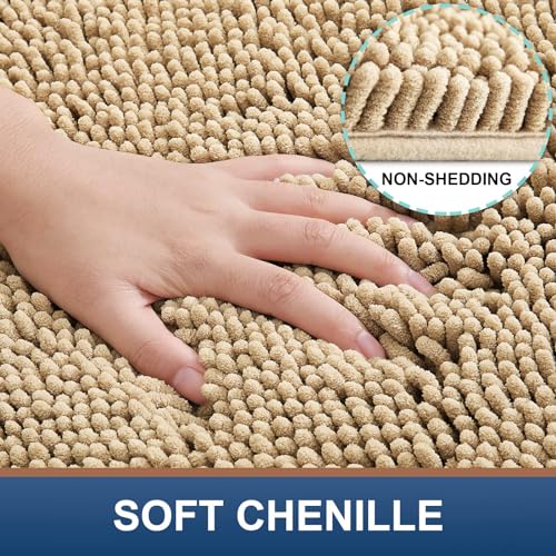 Smiry Luxury Chenille Round 24x24, Extra Soft and Absorbent Shaggy Bathroom Mat Rugs, Machine Washable, Non-Slip Plush Carpet for Tub, Shower, and Bath Room, Beige